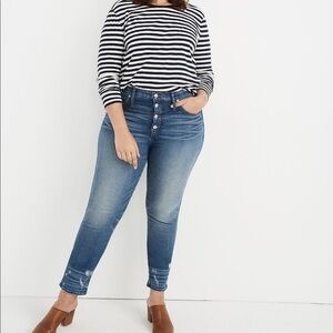 Madewell jeans button front distressed‎ skinny 36 tall NEW